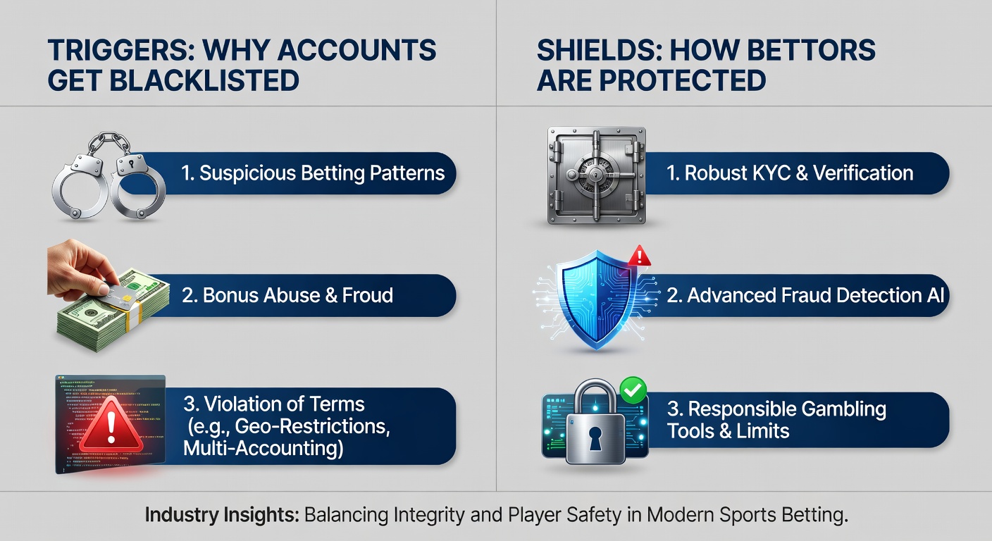 Graph showing rising sportsbook ban rates tied to arbitrage detection, with regulatory compliance icons overlaid