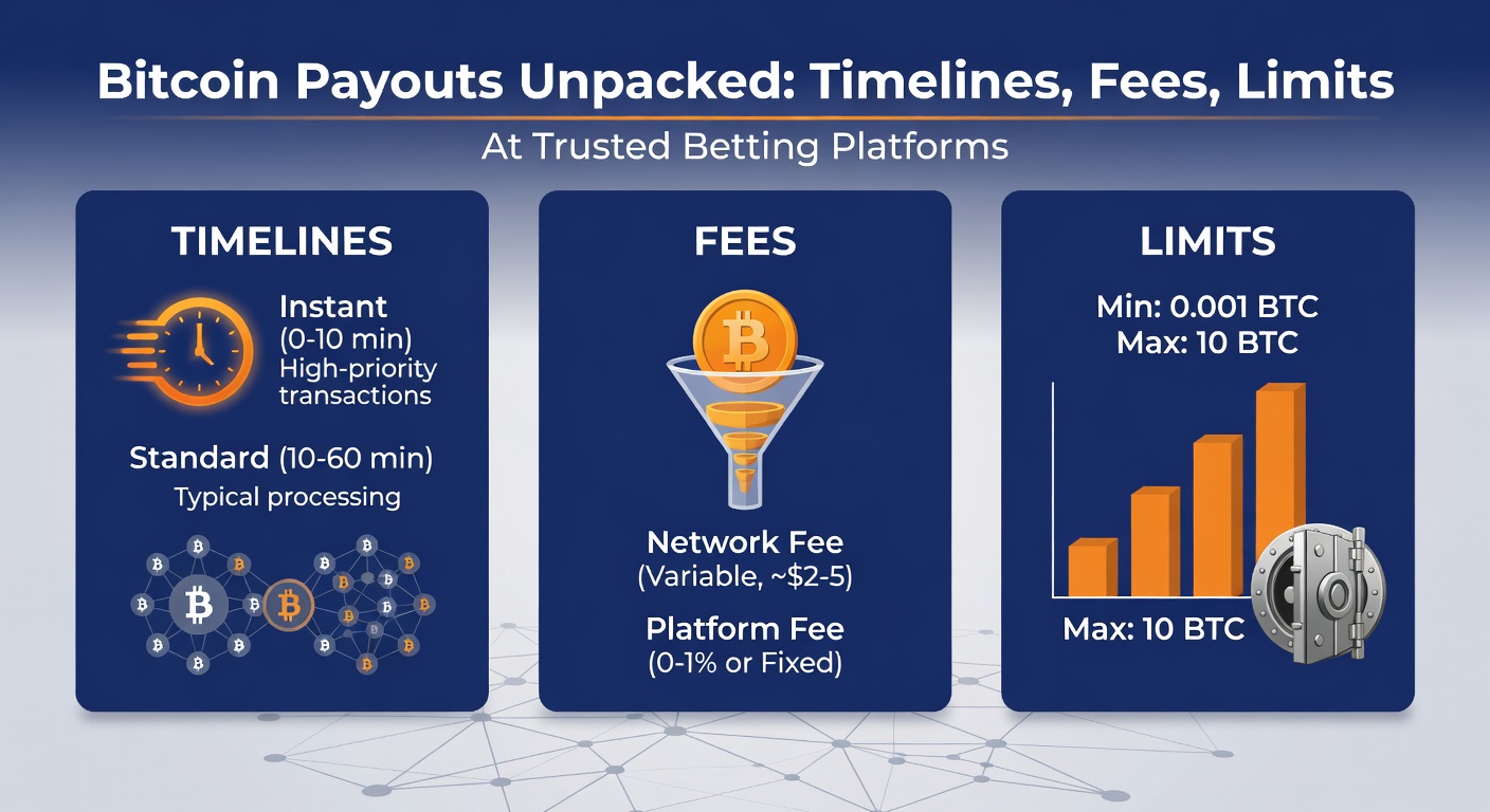 Chart comparing Bitcoin payout speeds and fees across various sports betting platforms, with timelines and cost bars highlighted