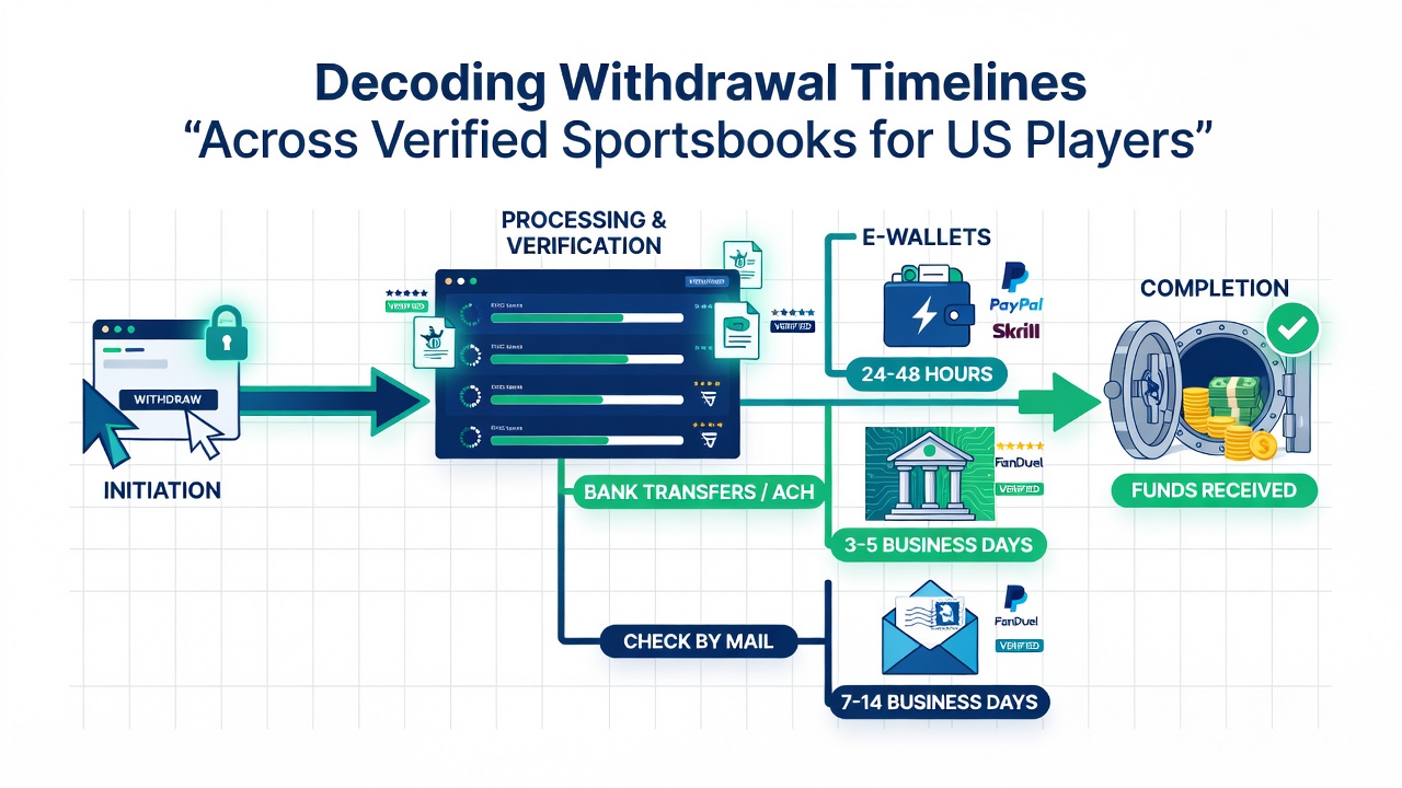 Comparison chart showing average withdrawal times by method across verified US sportsbooks