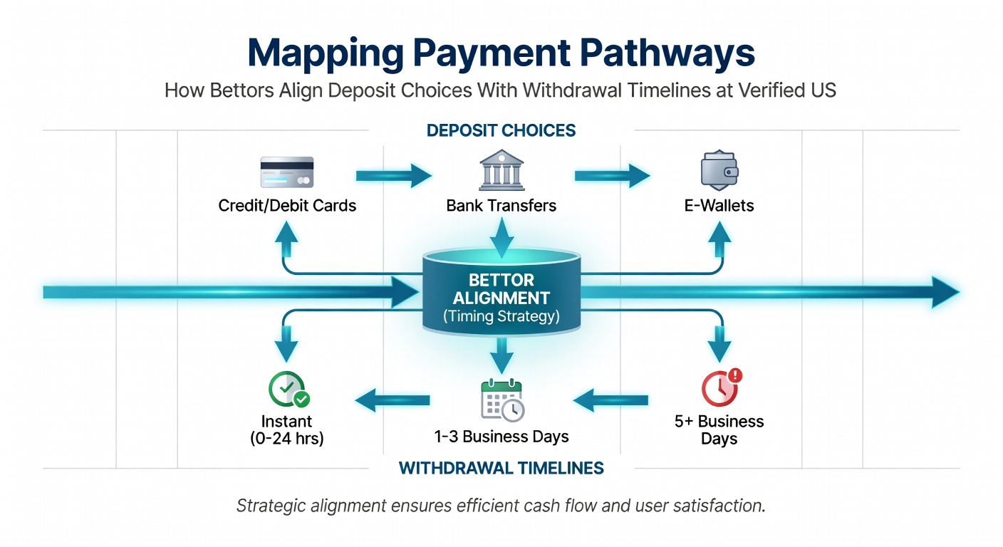 Timeline chart showing deposit to withdrawal flows on US sports betting platforms