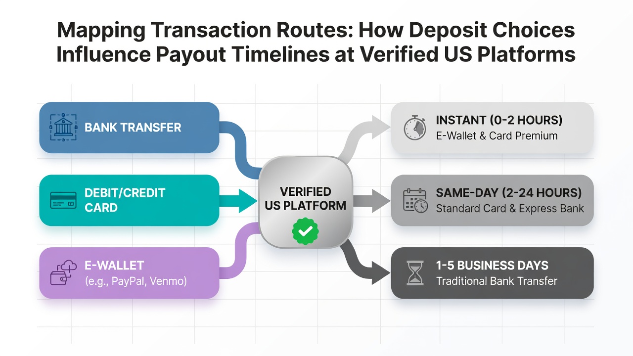 Comparison chart of payout timelines by deposit method at US platforms