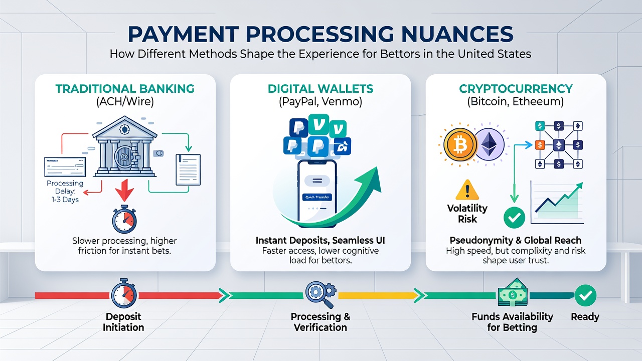 Comparison of transaction flows between traditional banking and digital wallet methods for US bettors